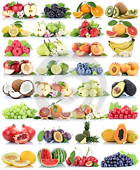 Fruits fruit collection orange apple apples banana strawberry melon pear grapes organic isolated on white