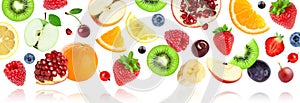 Fruits. Fruits falling on white background. Mixed fruits.