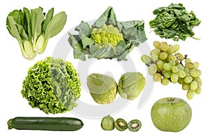 Fruits and green vegetables cut out