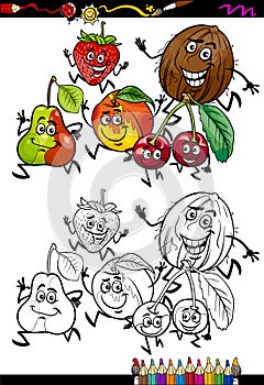 Fruits group cartoon coloring page