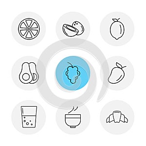 fruits , healthy , health , food , fitness , eps icons set vector