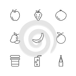 fruits , healthy , health , food , fitness , eps icons set vector