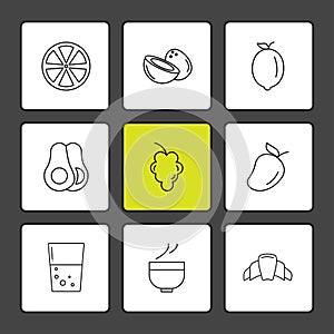 Fruits , healthy , health , food , fitness , eps icons set vector