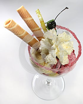 Fruits with ice cream and cornets