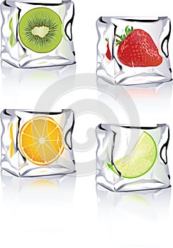 Fruits in ice cube icons for vista, xp, print photo