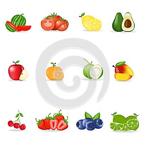 Fruits icons detailed photo realistic vector set