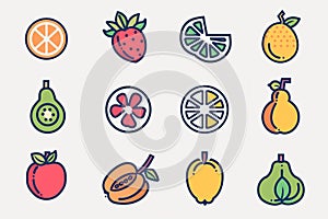 Fruits Icons Line On White Background