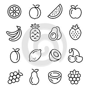 Fruits icons set. collection of linear web icons, editable vector stroke.