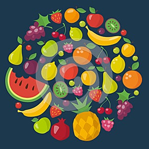 Fruits icons set in flat style