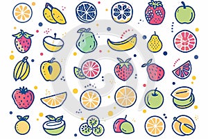 Fruits Icons On White Background