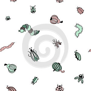 Fruits and insects seamless summer pattern on a white background.