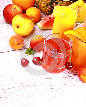 Fruits juice from cherry, apricot and orange