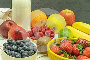 Fruits are laid out on the fruit milkshake table