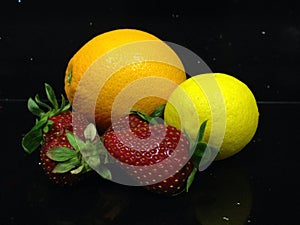 Fruits: Lemon, Orange, Strawberries