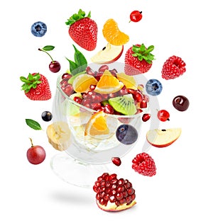 Fruits. Mixed fruits on white background. Fruit salad.