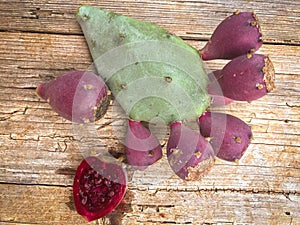 The fruits of Opuntia, prickley pears, in the garden