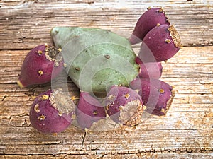 The fruits of Opuntia, prickley pears, in the garden from Puglia