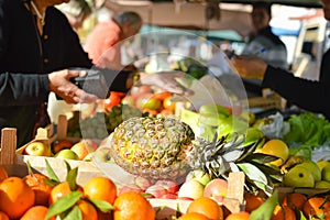 Fruits and pineapple in grocery market