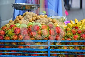 Fruits put on sale in Street Food at night market, Khaosan Road photo