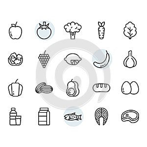 Fruits related icon and symbol set in outline design