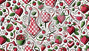 A Fruits Ribbon Fun abstract check cherry pattern, Ai generated image