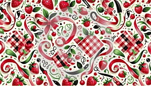 A Fruits Ribbon Fun abstract check cherry pattern, Ai generated image