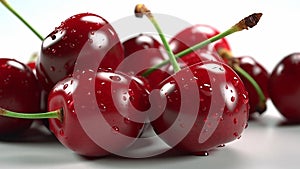 Fruits rich in anti oxidants. Tasty cherries in a close up. A bit of big red cherries. Still photography