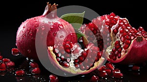 Fruits of ripe juicy pomegranate on dark background