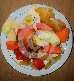 Fruits, salad, star fuit, Papaya & pineapple