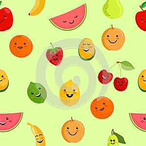 Fruits seamless pattern. Cute summer seamless vector pattern background illustration with fresh fruits. Cute fruit