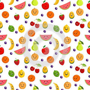 Fruits seamless pattern. Cute summer seamless vector pattern background illustration with fresh fruits. Cute fruit