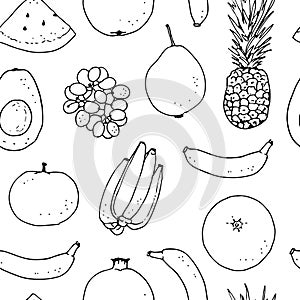 Fruits seamless pattern, hand drawn vector background