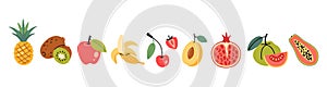 Fruits set in cartoon style. Healthy eating, fresh food, Natural tropical fruit. Trendy modern vector illustration