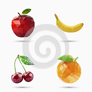 Fruits set in polygonal style. Vector illustration