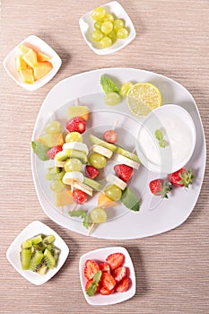 Fruits on sticks and dip