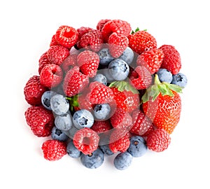 Fruits. Sweet berries on white background. Top view. Fresh fruit closeup