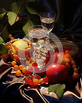 Fruits table red grapes life alcohol food glass wine autumn ripe background still
