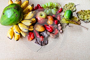 Fruits with textured background.