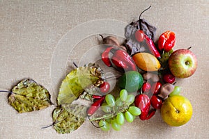 Fruits with textured background.