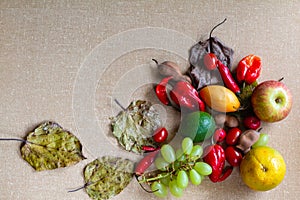 Fruits with textured background.