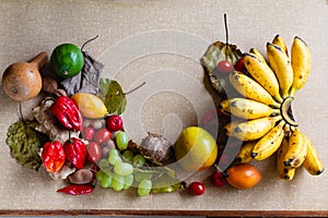 Fruits with textured background.