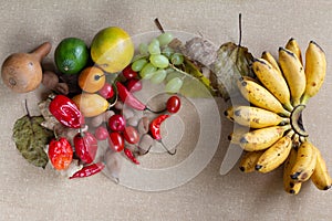 Fruits with textured background.