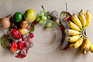 Fruits with textured background.