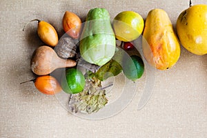 Fruits with textured background.