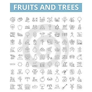 Fruits and trees icons, line symbols, web signs, vector set, isolated illustration