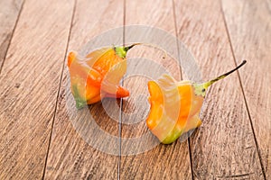 Fruits and vegetables; Aji star photo on wooden background