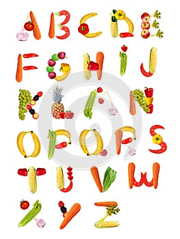 Fruits and vegetables alphabet letters