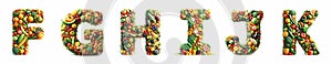 Fruits and Vegetables Alphabet set - Letters F - G - H - I - J - K