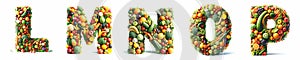 Fruits and Vegetables Alphabet set - Letters L - M - N - O - P