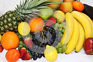 Fruits and vegetables apples isolated white pineapple,Strawberry Grapes potatoes carrots peppers